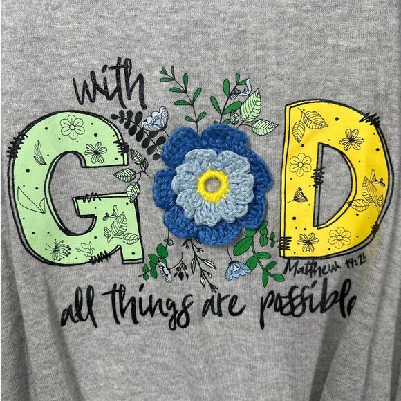 Cato Lightweight Sweater Top Bible Phrase Graphic Print Crochet Flower Sz 18/20W - Picture 2 of 9